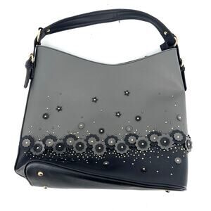 MKF Collection Vegan Leather Shoulder Bag - Gray Black‎ Floral Embellished Tote